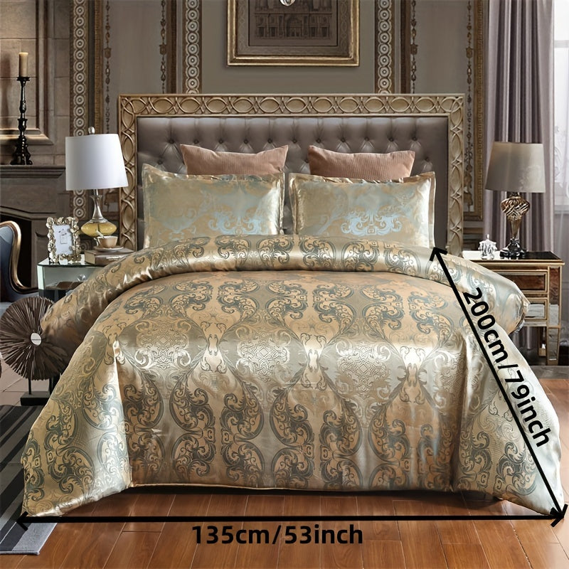 3 peças, conjunto de capa de edredom de cetim jacquard estilo europeu, conjunto de três peças, uma capa de edredom e um par de fronhas, sem núcleo interno.