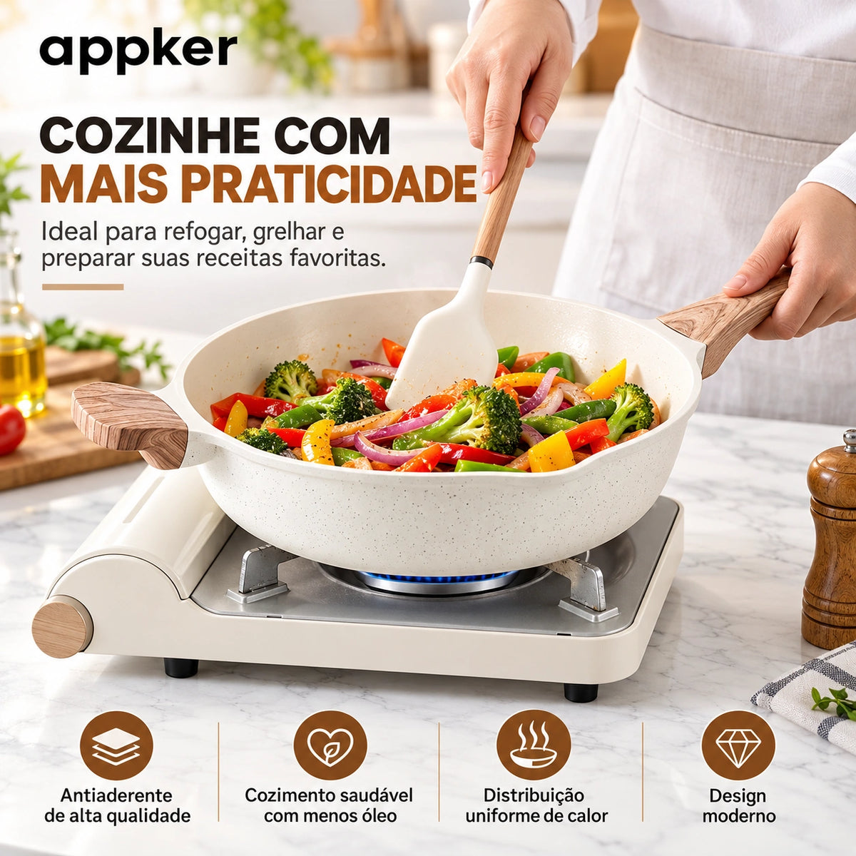 Conjunto de Panelas de Indução Granito Branco Appker