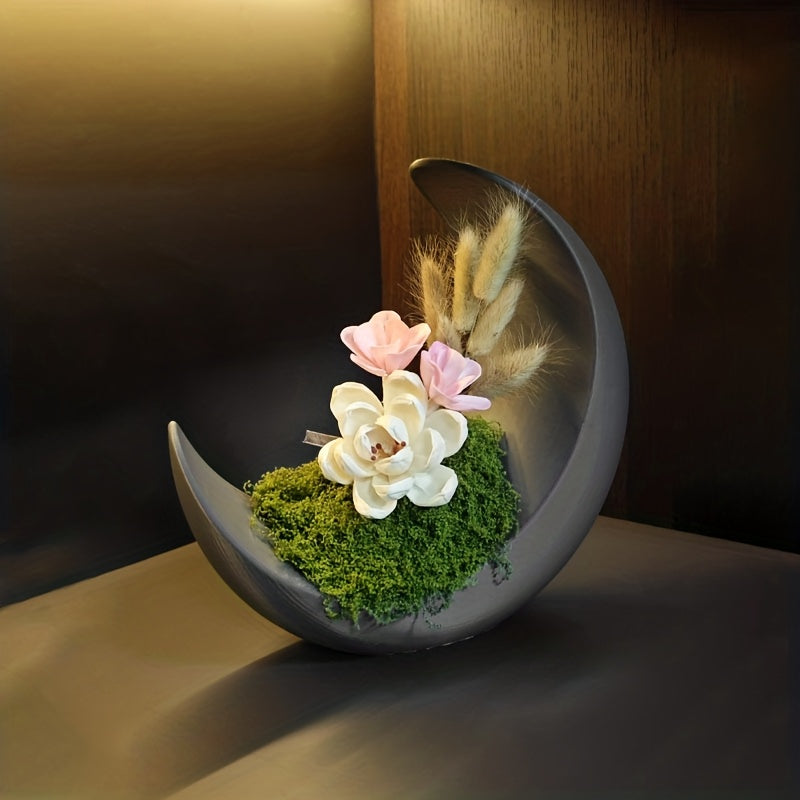 Vaso Lua, Decoração Criativa para Casa, Recipiente para Plantas Verdes Estilo Nórdico, Ornamento Criativo em Forma de Lua Crescente, Decoração Romântica para Mesa ou Varanda