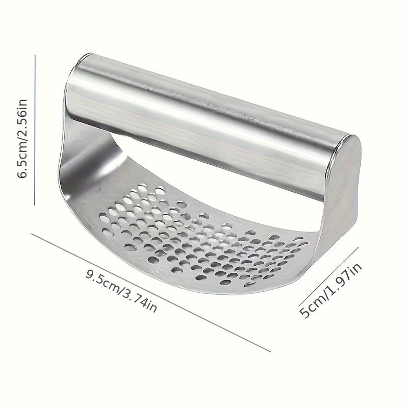 1peça Prensa de Alho em Aço Inoxidável - Triturador de Alho Manual com Pega Ergonómica, Ferramenta de Cozinha Durável para Triturar Alho, Sem Necessidade de Eletricidade, Fácil de Limpar, Perfeito para Cozinhar em Casa, Triturador de Alho para Cozinha, Essenciais de Cozinha, Acabamento Metálico Elegante, Material Fácil de Limpar, Triturador de Alho, Prensa de Alho