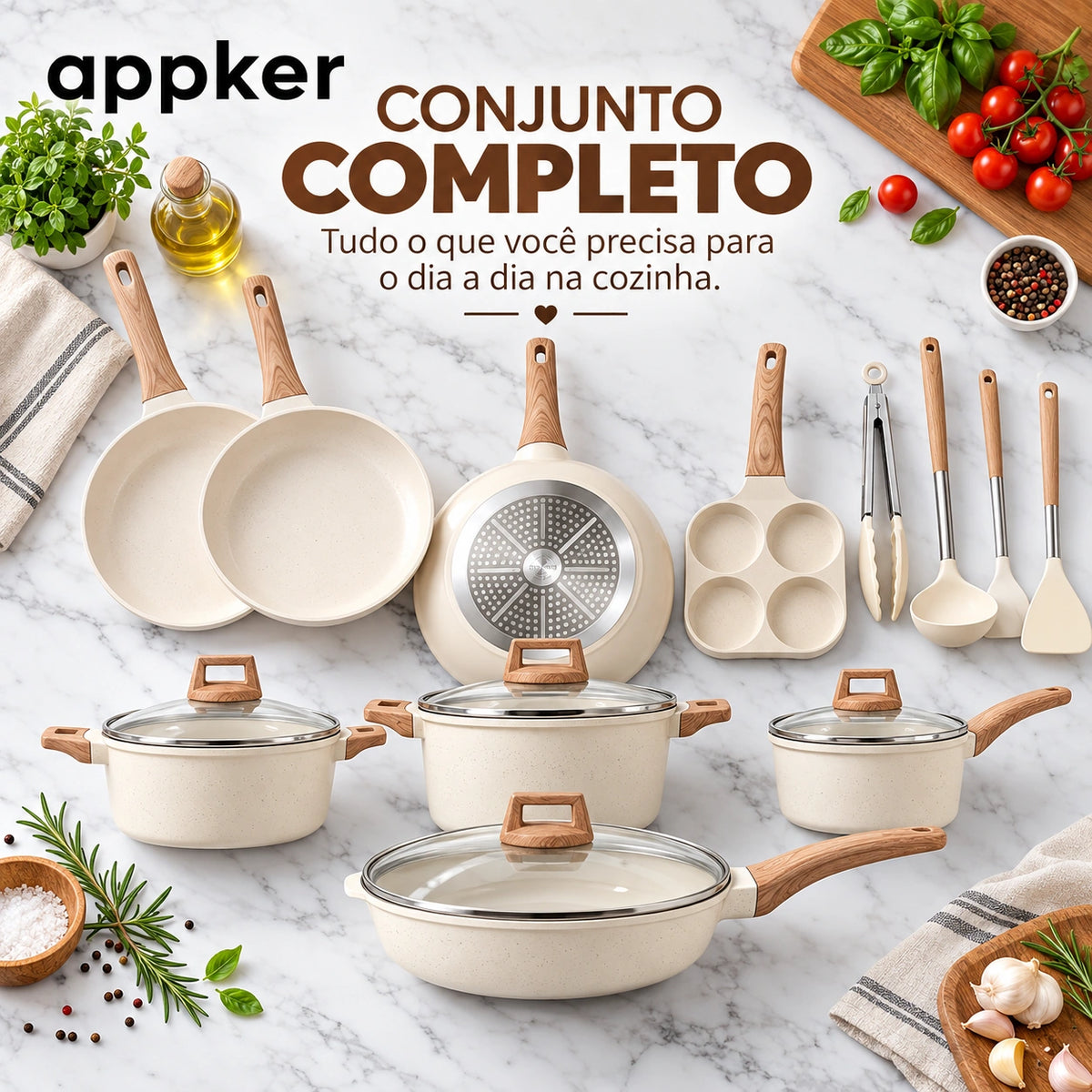 Conjunto de Panelas de Indução Granito Branco Appker