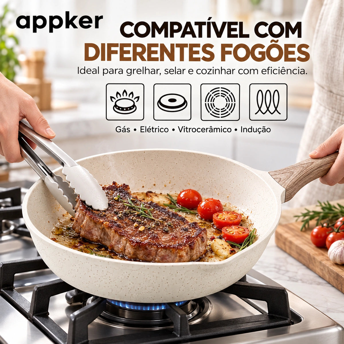 Conjunto de Panelas de Indução Granito Branco Appker