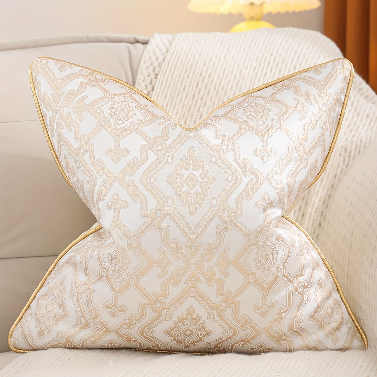1 Peça de Fronha Decorativa Jacquard Dourada, Decoração Falsa para Sala de Estar