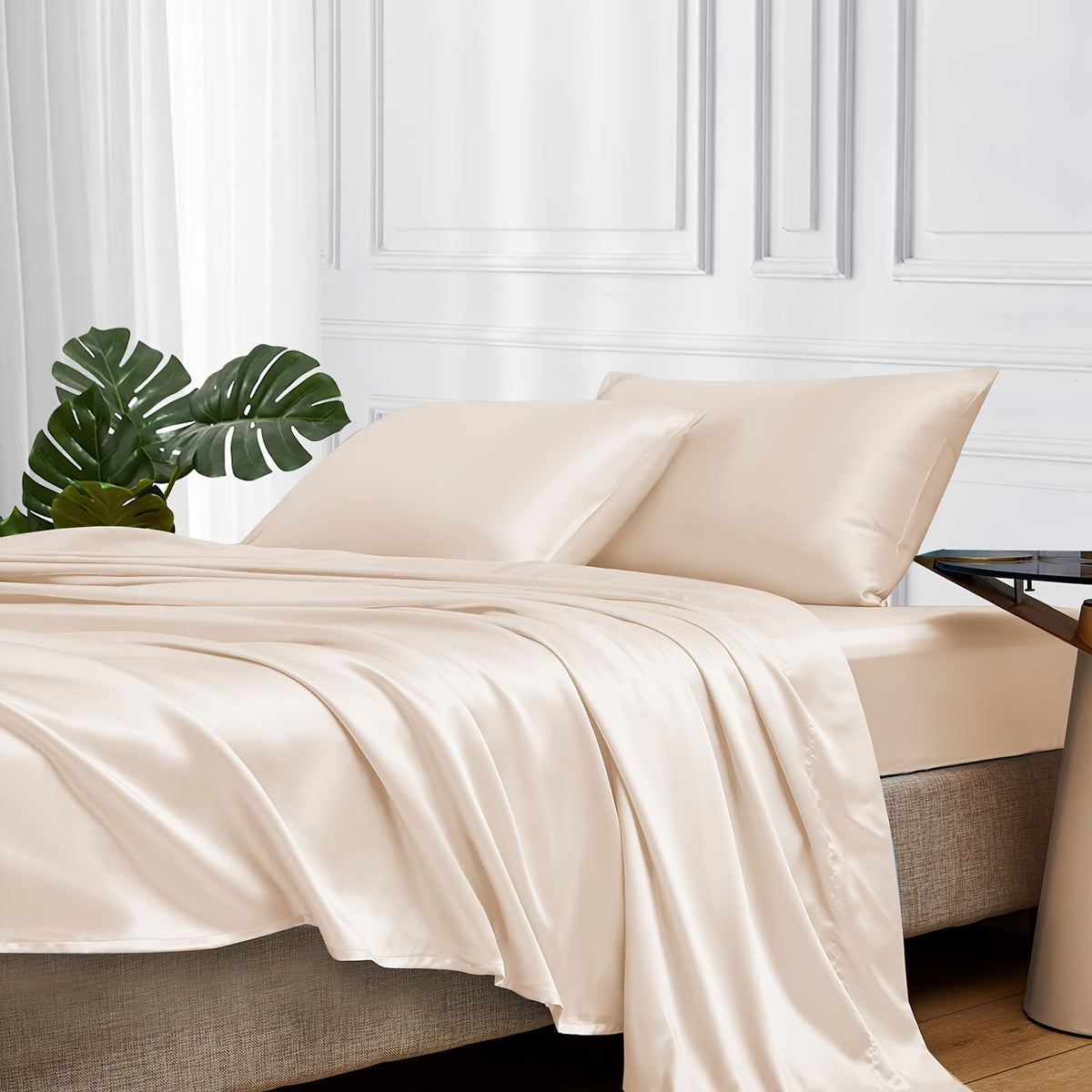 3/4 Peças de Lençol de Cetim - Cobertor de Cama Macio e Respirável, Luxuoso, Adequado para Quarto, Ajustável a Camas, Opções de Cores Múltiplas (Lençol, Cobertor Ajustável e Fronhas)