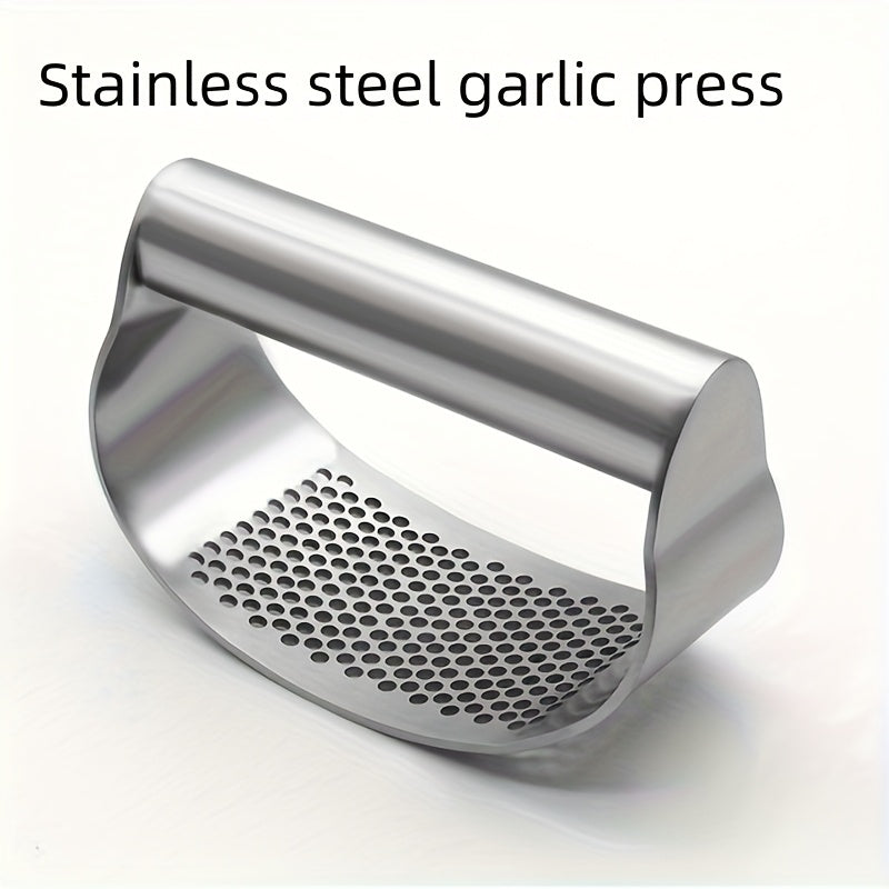 1peça Prensa de Alho em Aço Inoxidável - Triturador de Alho Manual com Pega Ergonómica, Ferramenta de Cozinha Durável para Triturar Alho, Sem Necessidade de Eletricidade, Fácil de Limpar, Perfeito para Cozinhar em Casa, Triturador de Alho para Cozinha, Essenciais de Cozinha, Acabamento Metálico Elegante, Material Fácil de Limpar, Triturador de Alho, Prensa de Alho