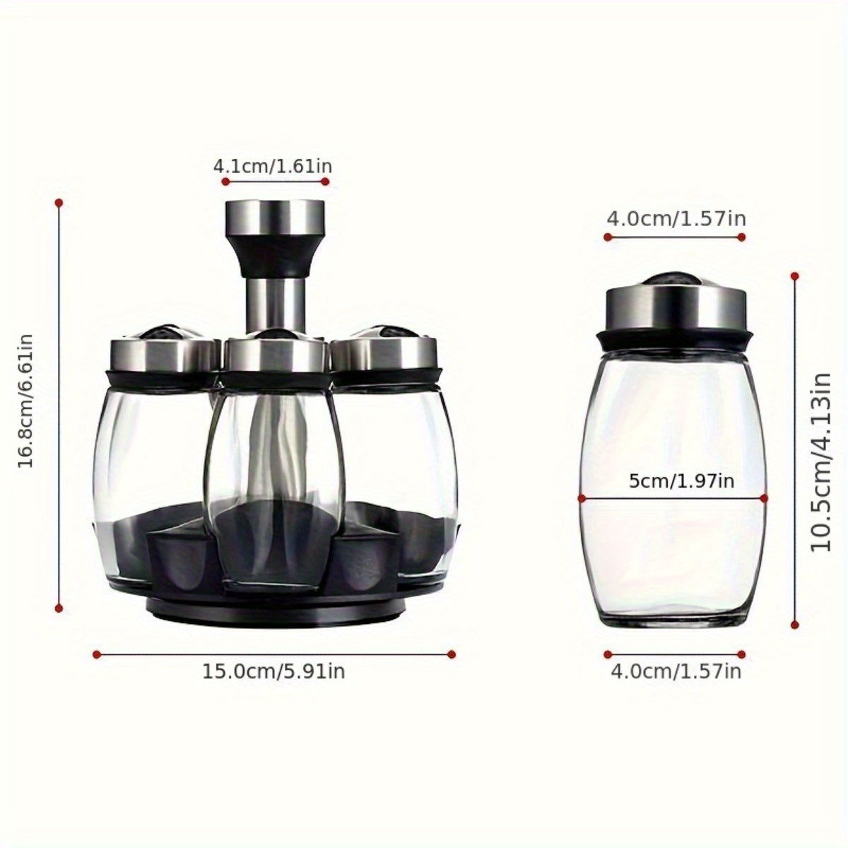 Conjunto de 7 Peças de Potes de Especiarias com Suporte Organizador de Vidro Rotativo para Temperos, Açúcar, Pimenta, Salva-tempos e Suporte de Armazenamento de Cozinha