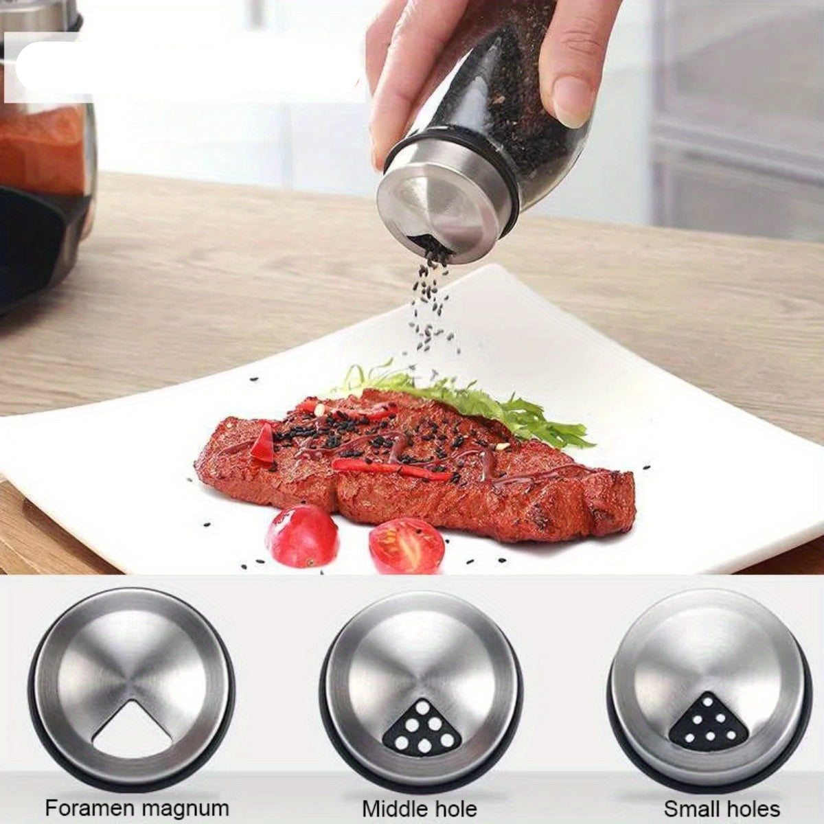 Conjunto de 7 Peças de Potes de Especiarias com Suporte Organizador de Vidro Rotativo para Temperos, Açúcar, Pimenta, Salva-tempos e Suporte de Armazenamento de Cozinha