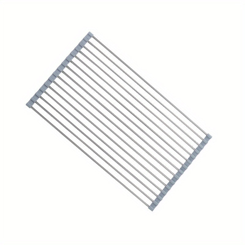 1pc Escorredor de Louça Deluxe em Aço Inoxidável | Economizador de Espaço, Multifuncional, Design para Colocar Sobre a Pia, Portátil, Enrolável, Anti-Ferrugem, Fácil de Limpar, Organizador de Pia de Cozinha - Perfeito para Cozinhas Pequenas