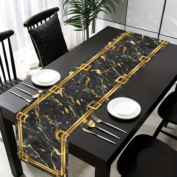 Caminho de Mesa Luxo Mármore com Borda Dourada