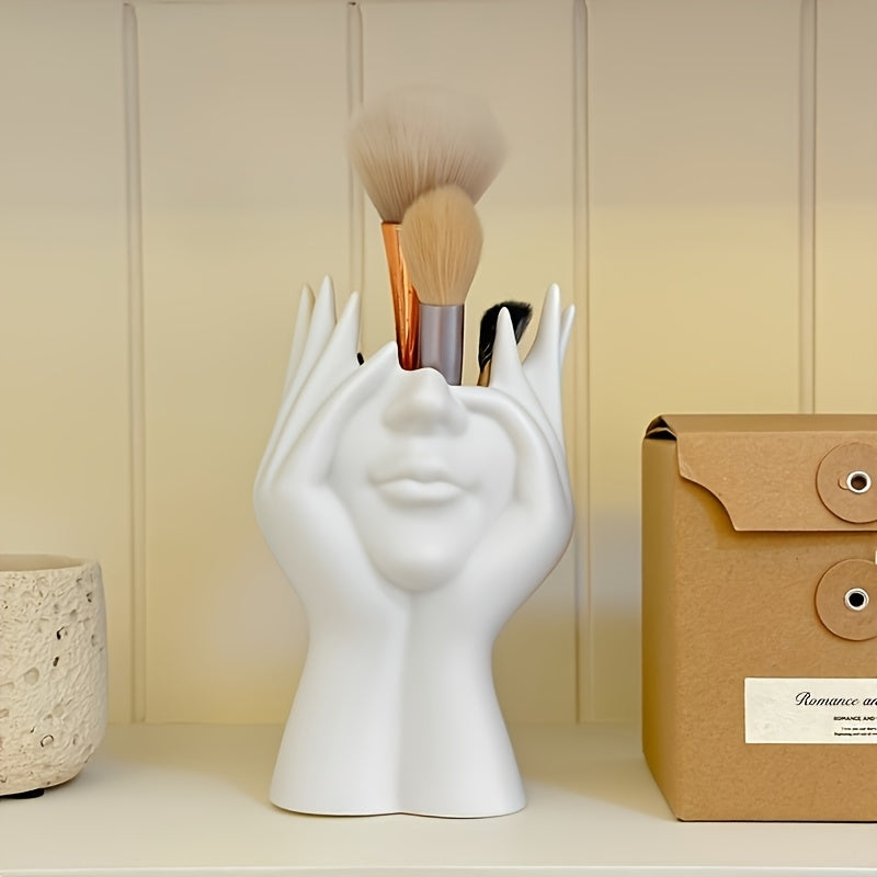 Suporte Criativo e Único para Pincéis de Maquiagem em Formato de Corpo Humano, Copo para Canetas e Recipiente Decorativo de Armazenamento. Organizador de Maquiagem Fofo para Penteadeira, Ferramenta de Mesa para Guardar Pincéis de Maquiagem. Inclui Suporte para Canetas, Porta-Pincéis e Design