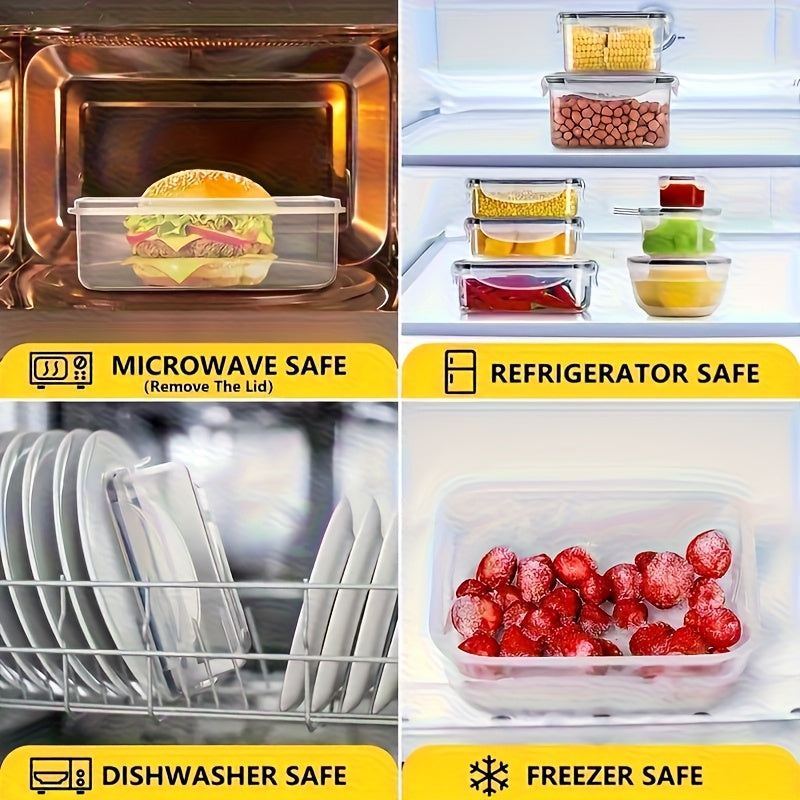 8 un. Recipientes transparentes para armazenamento de alimentos com tampa flip-top, potes plásticos à prova de vazamentos e seguros para micro-ondas/freezer, organização de despensa hermética em vários tamanhos para alimentos secos, frutas, legumes, massas (reutilizáveis), recipiente PP.
