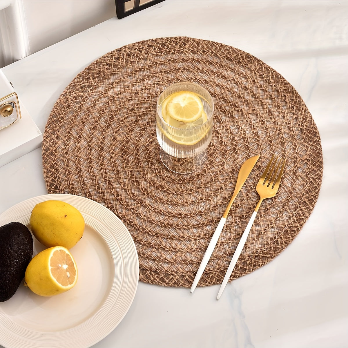4 Peças de Descanso de Copos Redondo Antiderrapante Nórdico, Jogo Americano, Acessórios de Cozinha, Descanso de Mesa para Jantar, Design Trançado Boho para Mesa de Jantar & Festa de Natal, Guardanapo para Restaurante, Festa, Hotel, Casa de Campo, Decoração de Mesa para Reunião Familiar