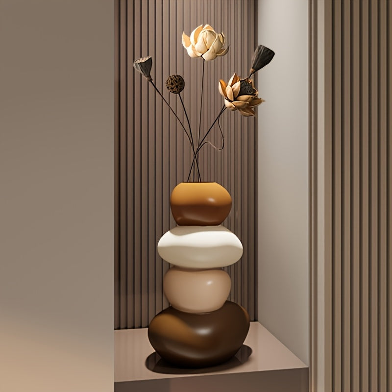 1 peça Vaso de Pedra de Resina Feito à Mão com Padrão Geométrico - Vaso da Boa Sorte, Vaso Cilíndrico Não Bebível para Ano Novo Chinês, Casamento, Decoração de Natal, Presente de Decoração Elegante para Casa, Moderno Tradicional para Centro de Mesa