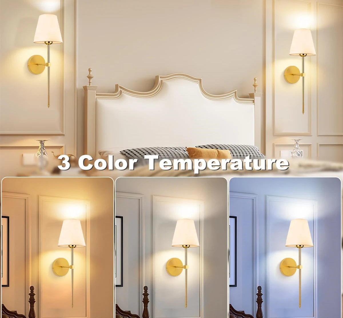 Arandelas Douradas Recarregáveis com RGB e Controle Remoto
