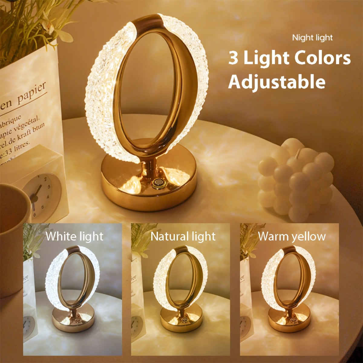 Candeeiro de Mesa Nórdico Moderno Minimalista Criativo Romântico de Cristal com Carregamento, Interruptor Tátil, Regulação Contínua de Três Cores, Adequado para Decoração de Casa de Quarto e Sala de Estar