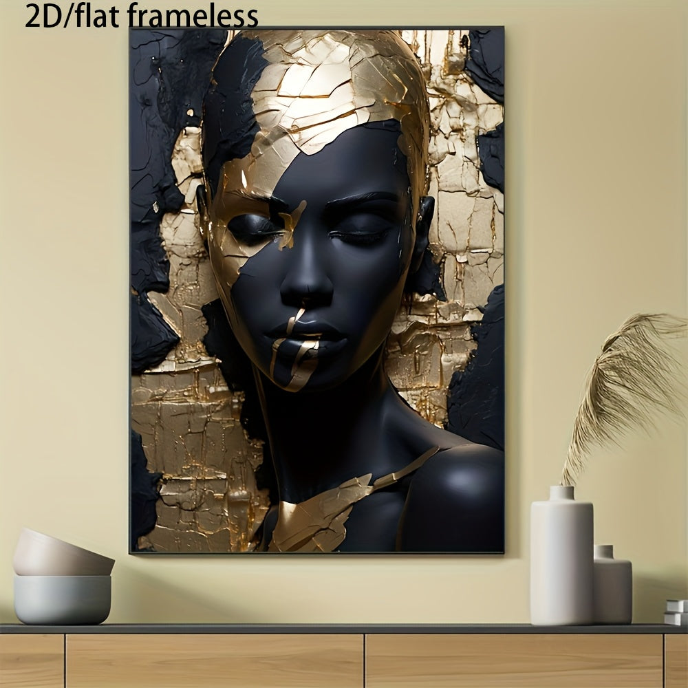 1 unidade de Pintura a Óleo Moderna Kintsugi Retrato Dourado - Arte Elegante de Rosto, Pôster Plano 2D Sem Moldura, Decoração de Parede com Detalhes Dourados para Sala e Quarto - Estilo de Arte Tradicional e Contemporânea, Decoração de Luxo, Plano 2D