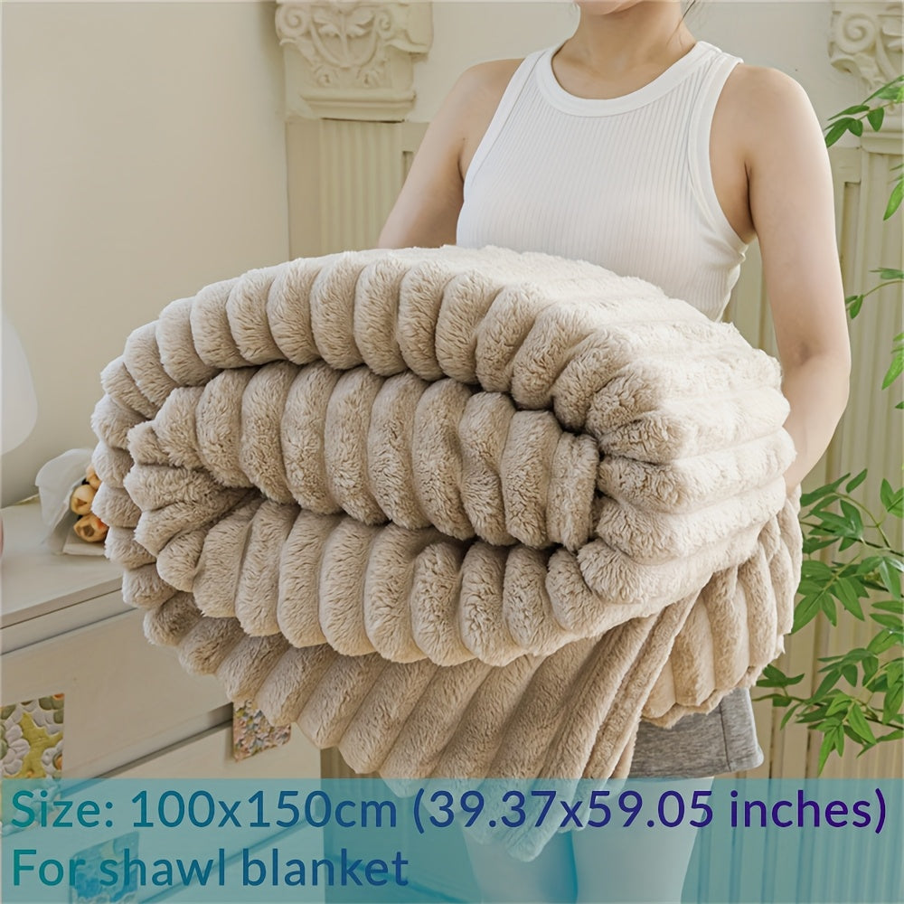 Manta de Pele Sintética de Coelho de Luxo, Estilo Simples e Cor Sólida - Macia, Quente e Confortável, Ideal para Sofá, Cama, Escritório e Viagem - Multiuso, Presente