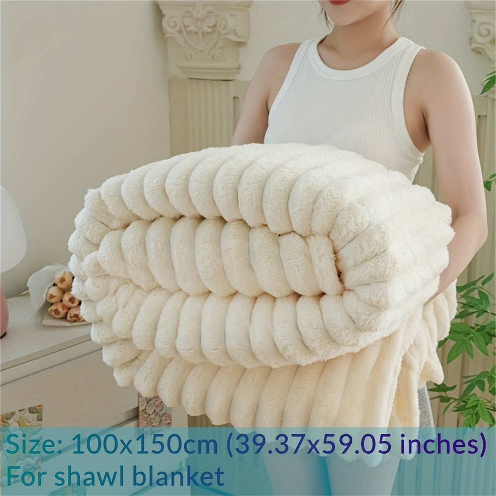 Manta de Pele Sintética de Coelho de Luxo, Estilo Simples e Cor Sólida - Macia, Quente e Confortável, Ideal para Sofá, Cama, Escritório e Viagem - Multiuso, Presente