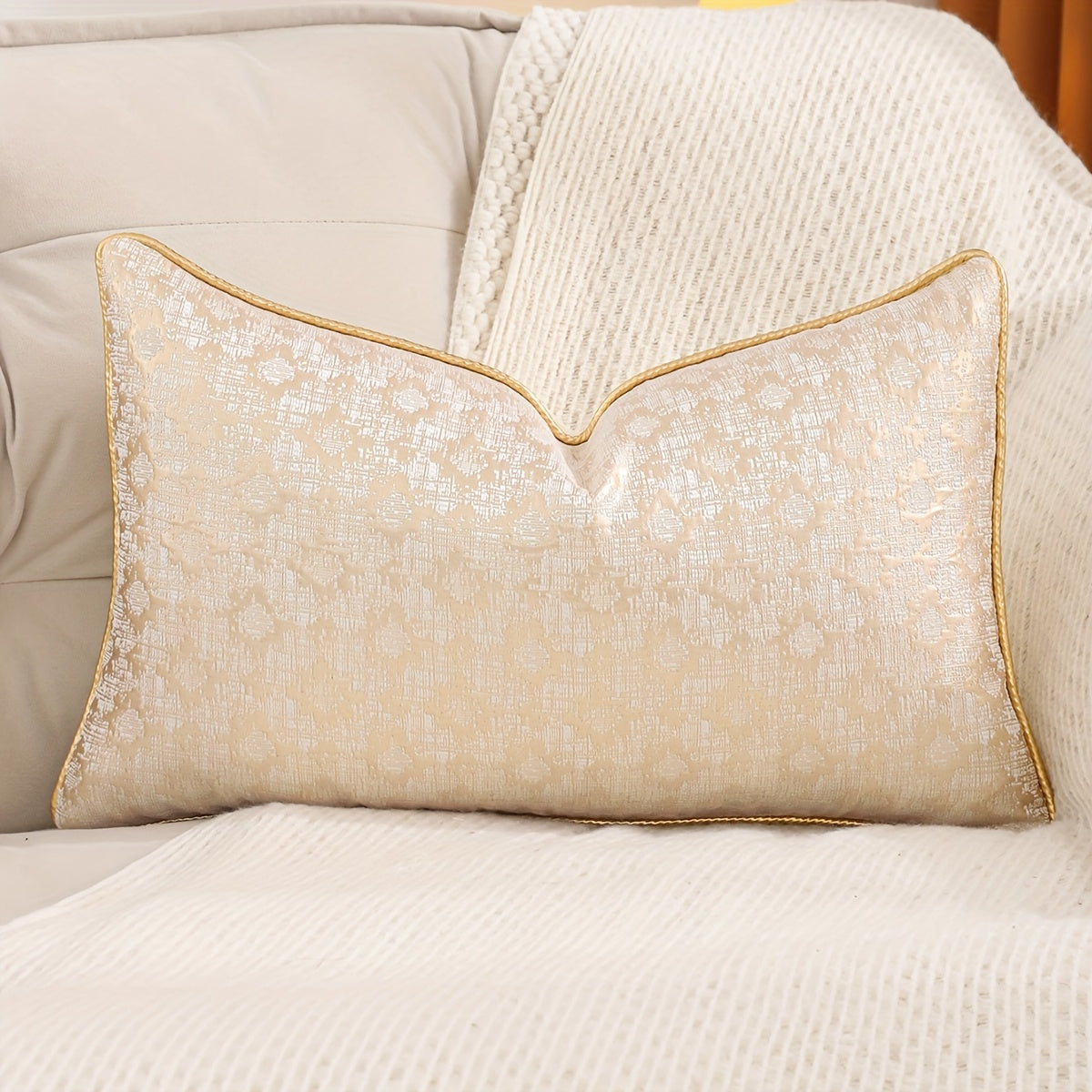 1 Peça de Fronha Decorativa Jacquard Dourada, Decoração Falsa para Sala de Estar
