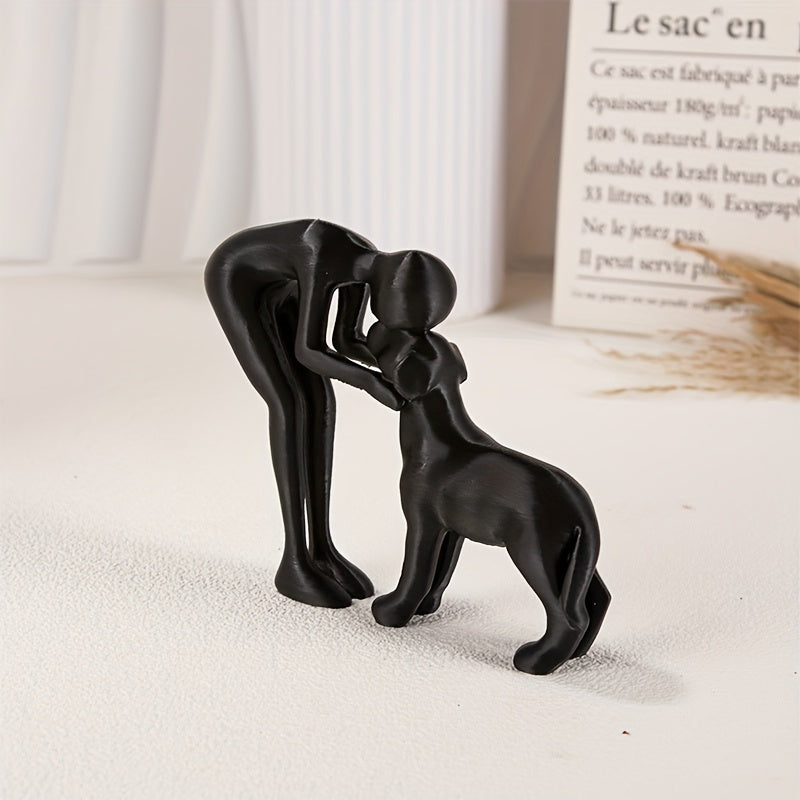 Figuras Colecionáveis, 1 Peça Escultura de Amizade Humano e Cão Preto e Branco - Presente Moderno e Minimalista para Amantes de Pets, Figura em Forma de Mão e Cachorrinho Sentado, Decoração de Plástico para Casa/Escritório/Prateleira no Natal, Hanukkah, Páscoa, Ação de Graças (Não Precisa de Eletricidade)