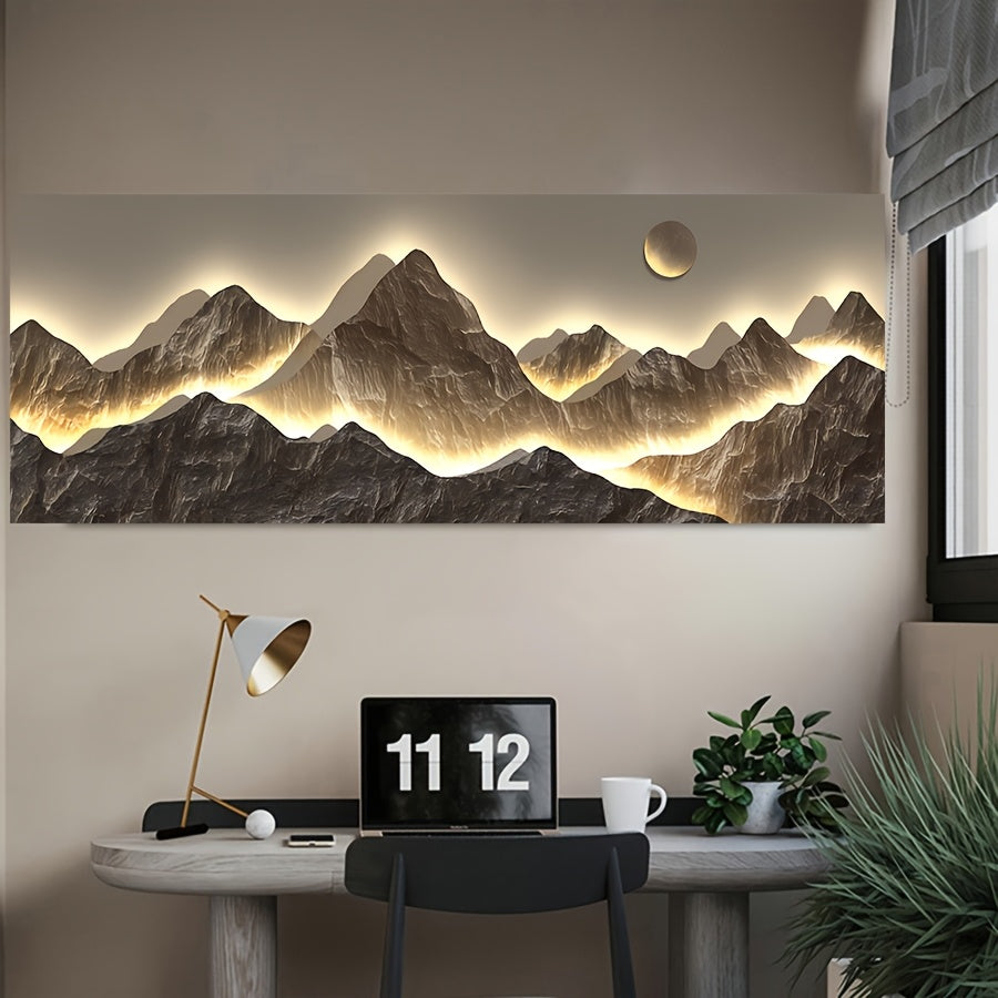 Imagem 2D Plana, Ilustração 2D, Estilo Minimalista, Arte Abstrata Moderna, Vista Montanha, Luzes Neon, Paisagem Natural, Poster Nórdico, Decoração de Casa, Sem Moldura!