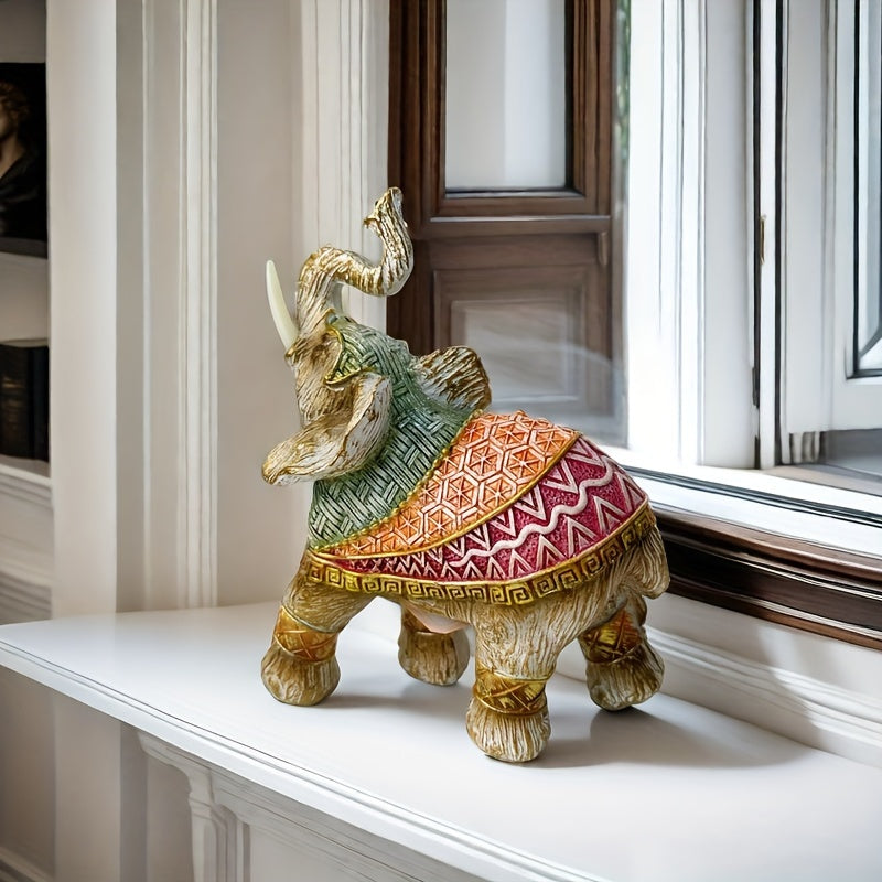 Uma Estátua de Elefante de Estilo Europeu, Feita de Resina, e de Artesanato Requintado, Serve Como Uma Peça Decorativa Única para a Casa, Símbolo de Boa Sorte e Riqueza, Tornando-a um Presente Ideal para Festas de Fim de Ano