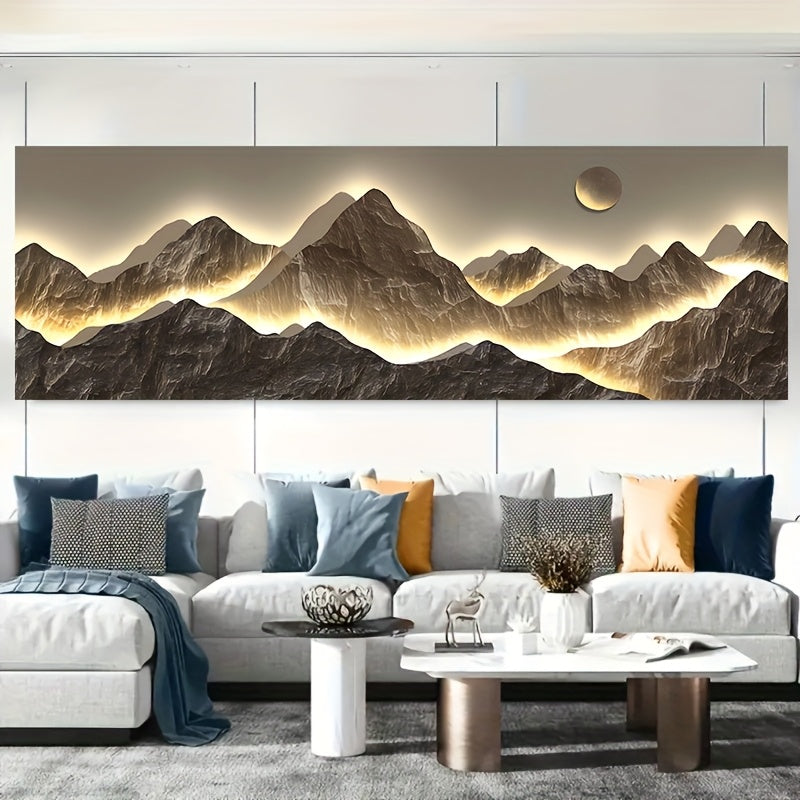 Imagem 2D Plana, Ilustração 2D, Estilo Minimalista, Arte Abstrata Moderna, Vista Montanha, Luzes Neon, Paisagem Natural, Poster Nórdico, Decoração de Casa, Sem Moldura!