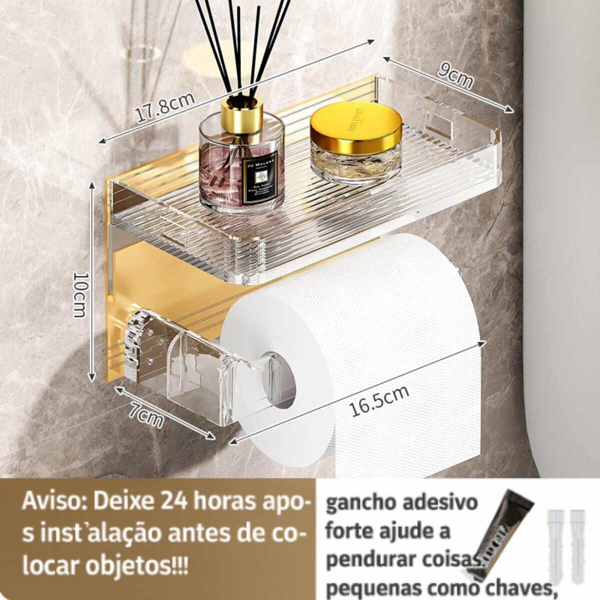 Elegant Adhesive Toilet Paper Holder, Wall-Mounted, No Drilling Required, Easy to Install with Refined Design