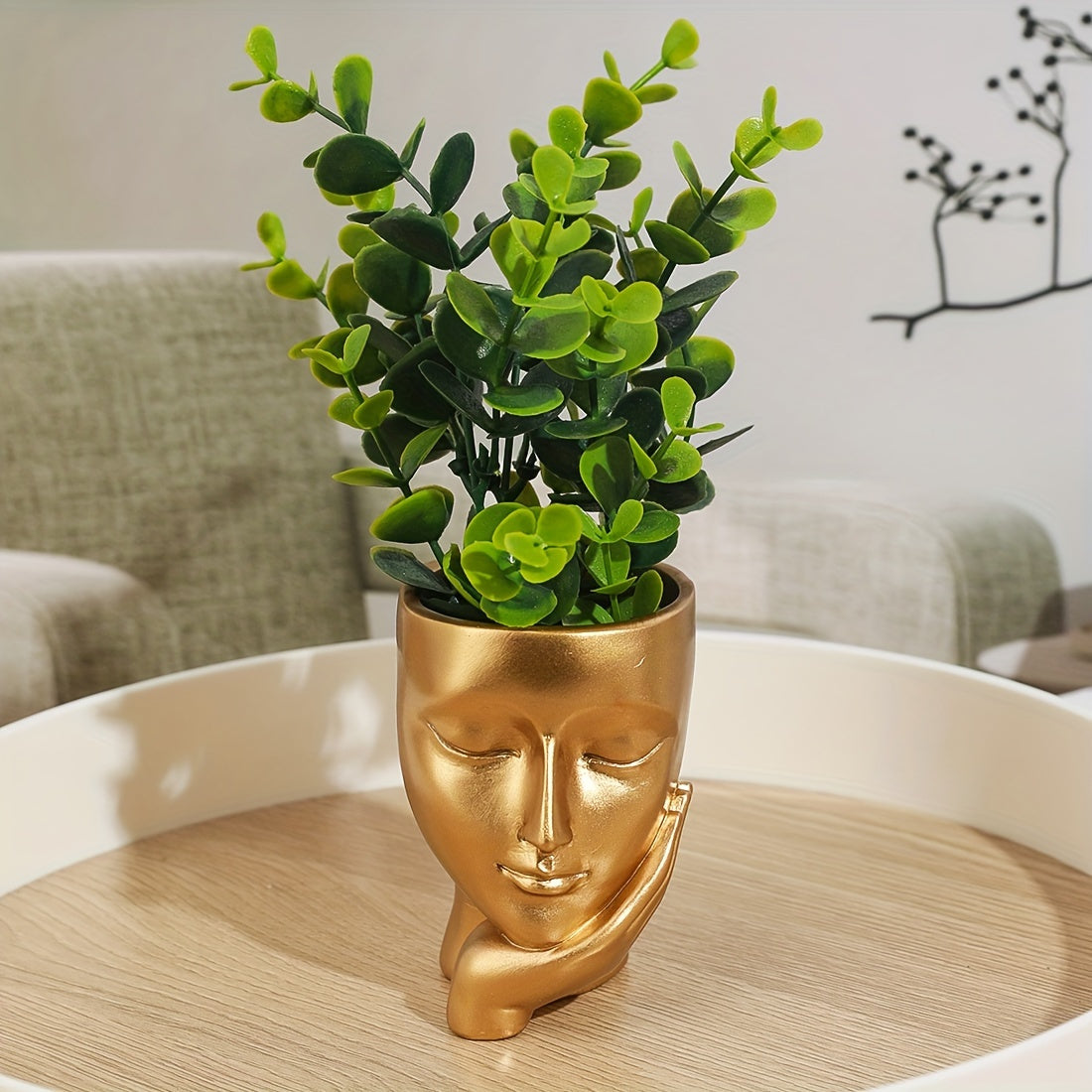 Vaso de Flor em Resina Pensador Dourado - Decoração Única para Jardinagem Interna e Externa para Casa e Escritório, Não Necessita de Eletricidade, Material de Resina Durável, Versátil para Vários Tipos de Ambientes
