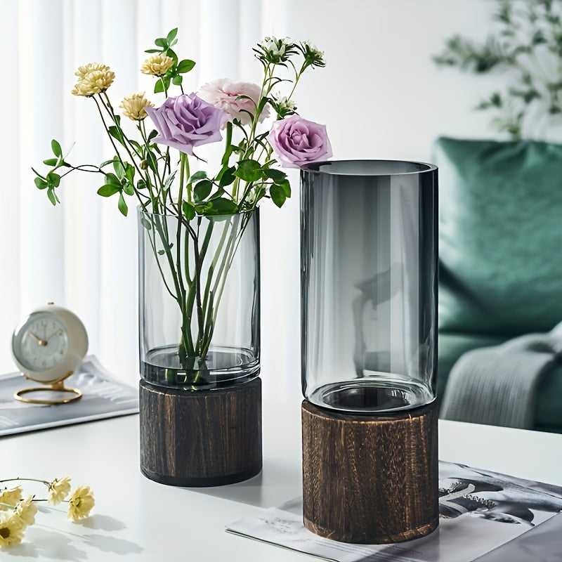 Vaso de Vidro Elegante com Base - Decoração de Casa Minimalista e Moderna para Sala de Estar & Mesa de Jantar, Vidro Transparente & Base, Presente Perfeito para Aquecimento de Casa, Aniversários, Exposição Floral | Detalhe Natural | Vaso com Base, Vasos de Decoração para o Lar