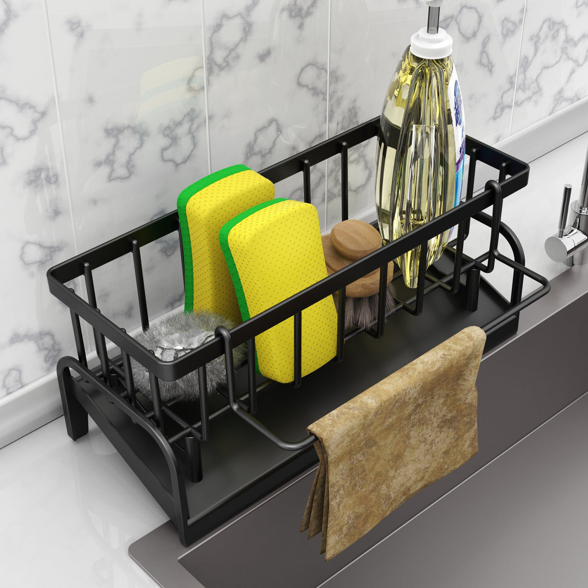 1 Conjunto de Pano de Louça de Plástico Versátil e Suporte de Esponja - Compacto, Robusto, Fácil de Limpar, Projetado para Montar em Torneiras - Ideal para Organizar e Armazenar em Cozinhas e Casas de Banho
