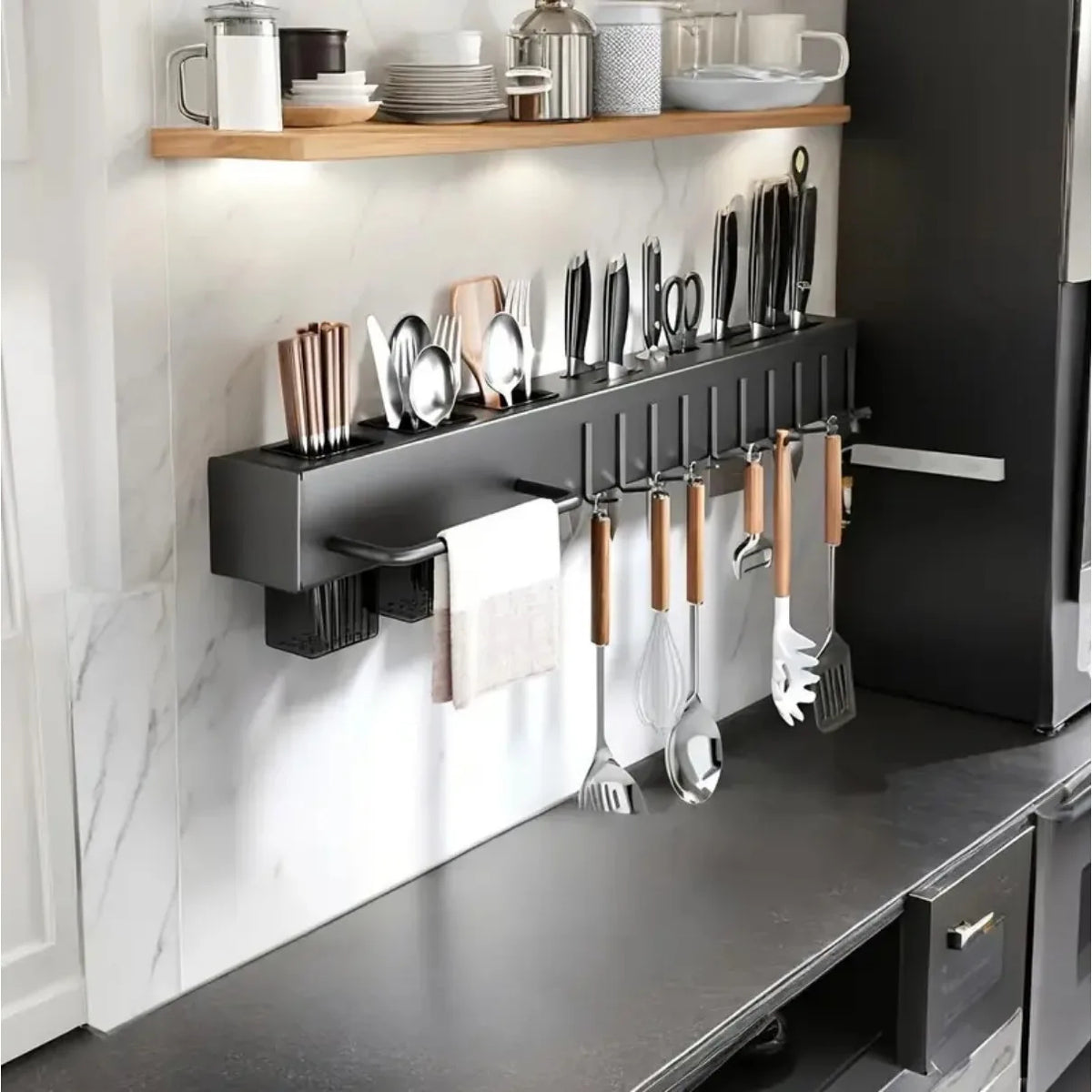 Suporte de Parede para Utensílios de Cozinha em Aço Carbono