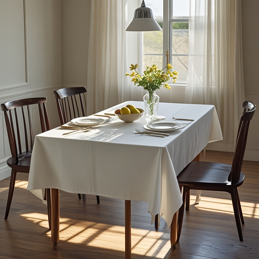 Toalha de Mesa Retangular Branca Elegante - Perfeita para Casamentos, Festas & Eventos ao Ar Livre - Poliéster Durável, Vários Tamanhos Disponíveis