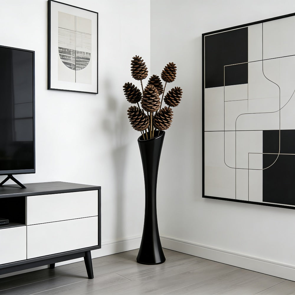 Vaso Grande Minimalista Nórdico | Design Curvo Alto e Moderno, 48.5cm*12cm, Plástico Espesso Resistente a Quedas, Estrutura Sólida, Fácil de Limpar e Manter, Adequado para Flores Frescas, Secas e Artificiais, Ideal para Sala de Estar, Hall de Entrada