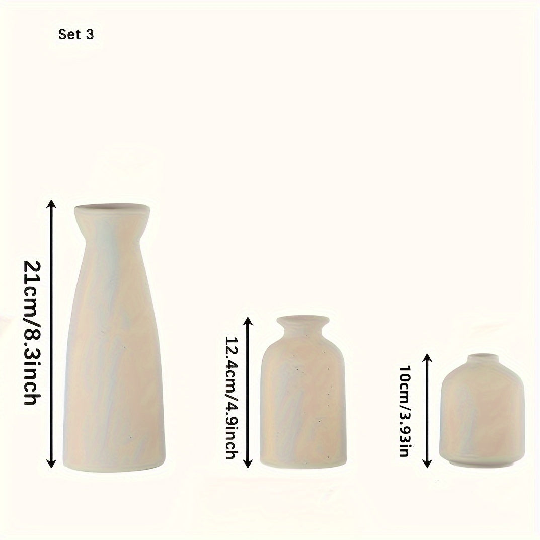 Conjunto de 3 Vasos de Cerâmica Bohemian - Acabamento Fosco, Desenhos Geométricos e Florais para Decoração Elegante de Casa | Ideal para Sala de Estar, Entrada, Estante de Livros, Armário de Vinho, Expositor de TV, Vasos de Decoração para Casa