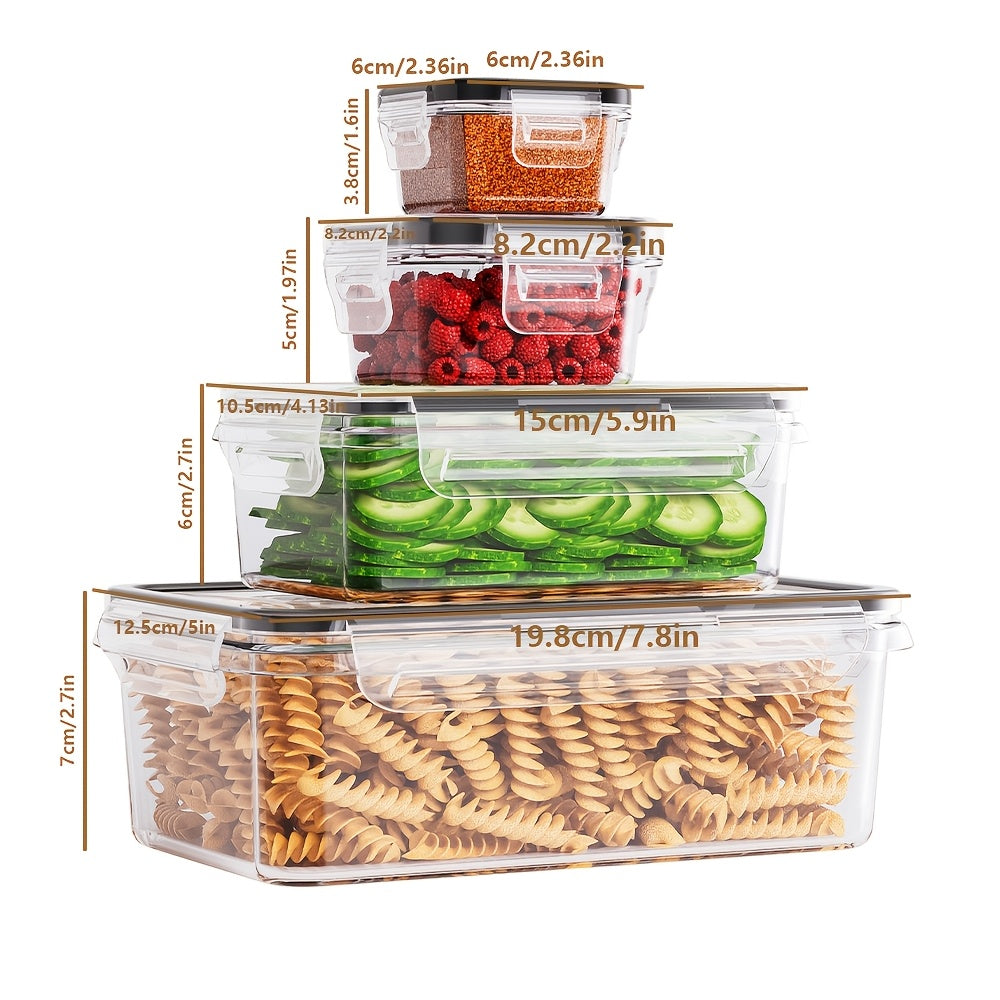8 un. Recipientes transparentes para armazenamento de alimentos com tampa flip-top, potes plásticos à prova de vazamentos e seguros para micro-ondas/freezer, organização de despensa hermética em vários tamanhos para alimentos secos, frutas, legumes, massas (reutilizáveis), recipiente PP.