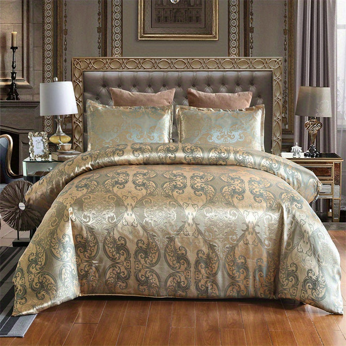 Conjunto de Edredom de Cetim Jacquard Luxo Europeu