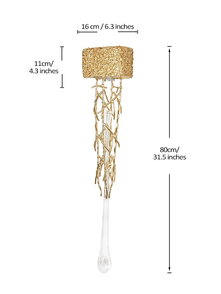 Luminária de Parede Cristal Luxo Gotas de Ouro