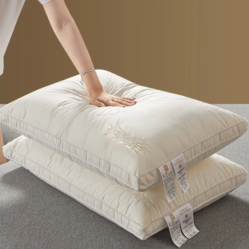 Mulberry Silk Pillow 7A Antibacterial Sleeping Pillow Luxury Comfortable Cotton Shell Hotel Bed Pillows
