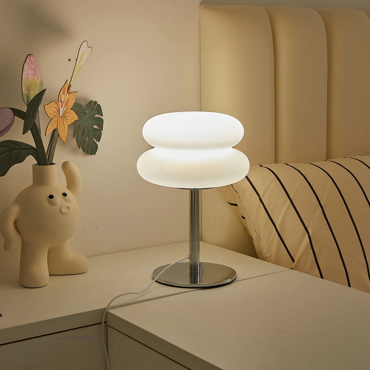 Quarto lâmpada de cabeceira estilo cremoso candeeiro de mesa usb plug tri cor escurecimento sala estar estudo atmosfera luz