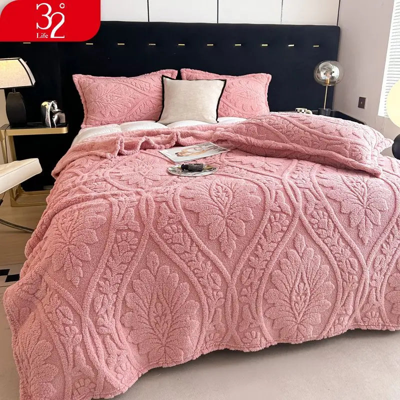 Cobertor Floral 3D de Lã Coral Quente