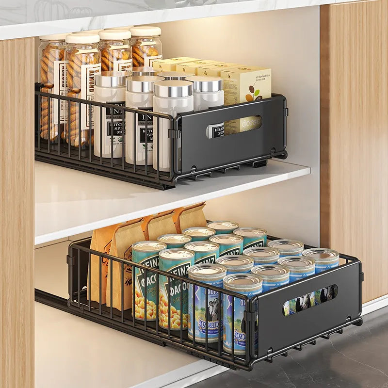 Kitchen Storage Rack Home Seasoning Sorting Rack Bathroom Deep Cabinet Storage Cabinet Internal Basket Pull-out Storage Box