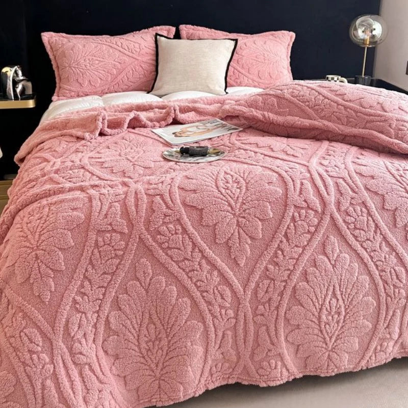 Cobertor estampado floral 3d estilo europeu, cobertor grosso de lã coral para adultos no inverno, quente, fácil de manter, colcha de ar condicionado