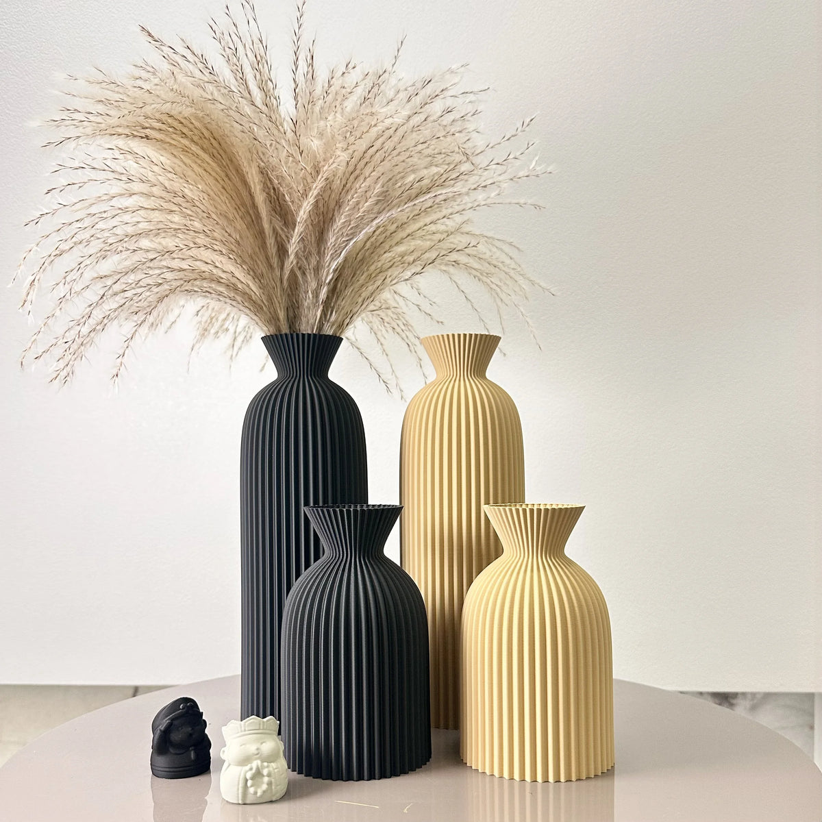 Conjunto de 2 peças de vaso seco de arte com padrão ondulado, vaso de flores secas, adequado para vaso de decoração de mesa de casa, vaso de decoração de foyer, vaso de flores secas, ornamento de vaso de decoração de escritório, melhor presente de feriado