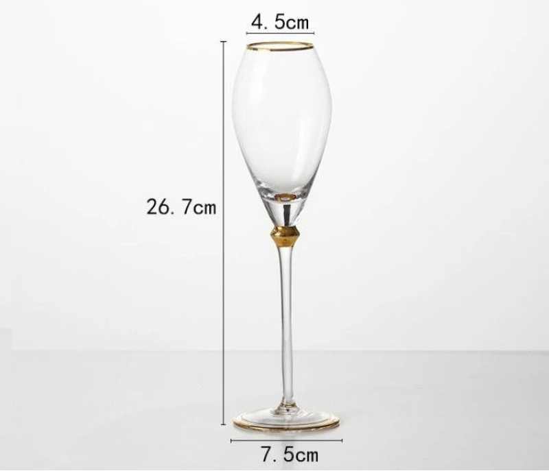 Luxury Gold-Rimmed Crystal Champagne & Wine Glasses - Elegant Stemware for Dining Table Clubs Display Rooms Decorative Glassware