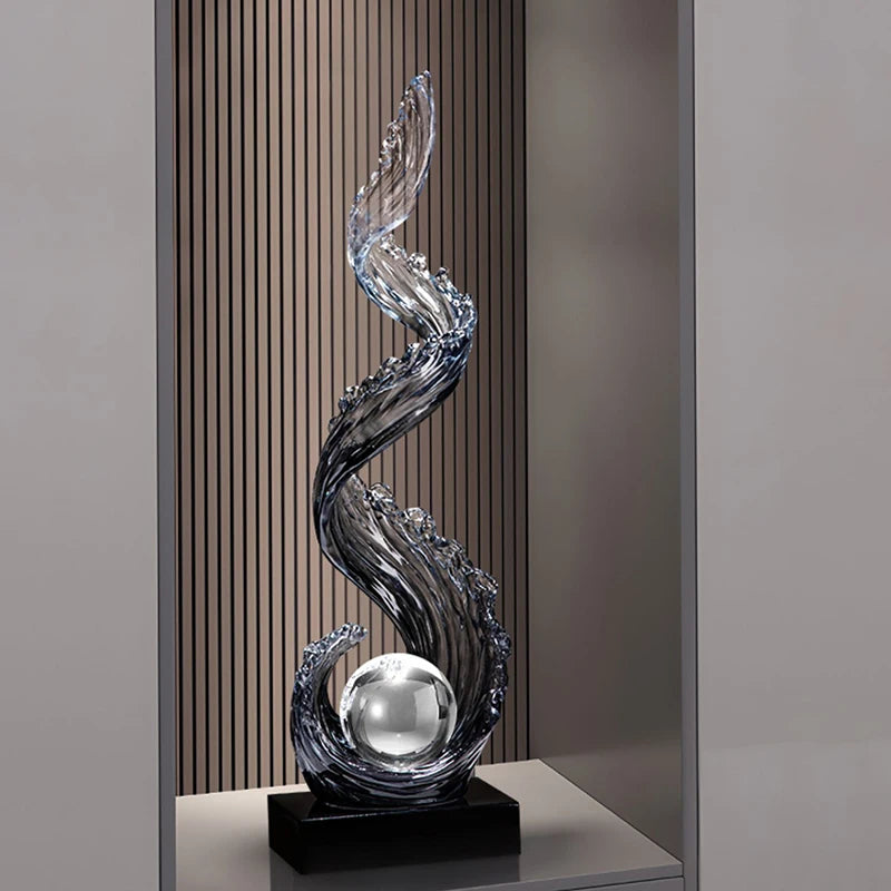Decoração de casa decorações de subindo de vento e água, escultura de resina azul luxo sala de estar entrada decoração de arte vertical personalizada