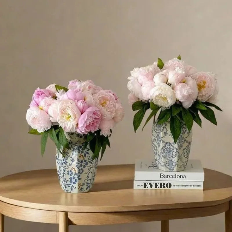 Vaso de porcelana azul e branco pintado à mão, decoração elegante para casa, sala de estar, entrada, desktop, arranjo de flores, exibição, 1 peça
