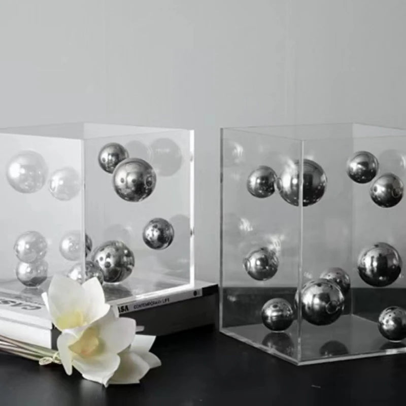 Criativo quadrado acrílico capa esfera decoração sala de estar varanda armário artesanato ornamento moderno claro acrílico quadrado decoração para casa