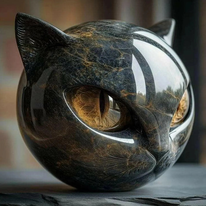 Estatueta Decorativa de Gato Preto em Resina com Textura de Mármore