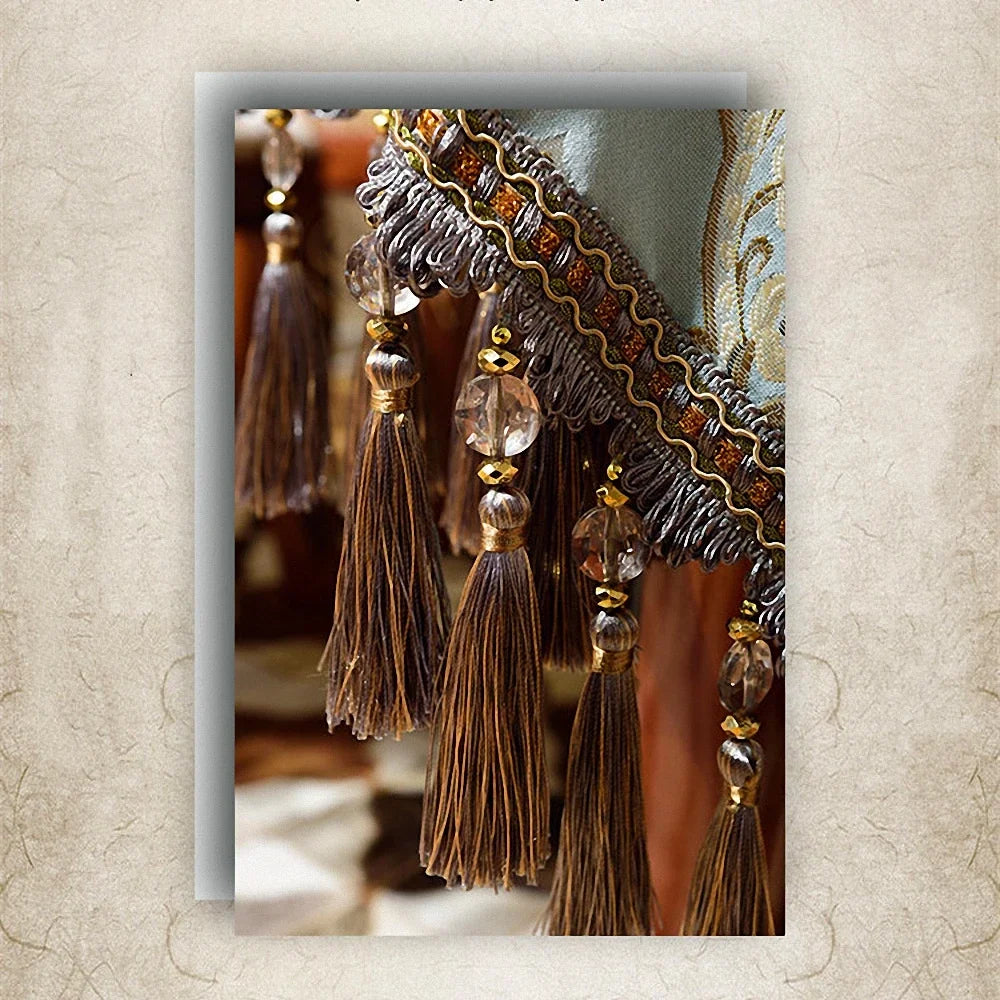 Beige Royal Luxury Jacquard Table Runner European Delicate Tassel Pendant Tablecloth Table Cover for Wedding Hotel Dinner Party